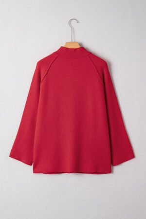 Fiery Red Collared Button Front Wrapped Cardigan Jacket - Image 4
