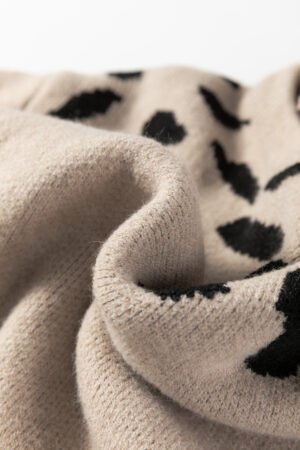 Khaki Leopard Striped Detail Drop Shoulder Sweater - Image 7