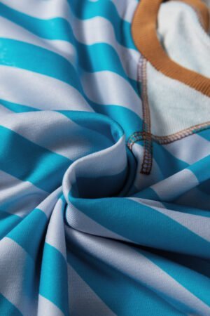 Sky Blue Stripe Contrast Color Ribbed Trim Round Neck Drop Shoulder Sweatshirt - Image 7
