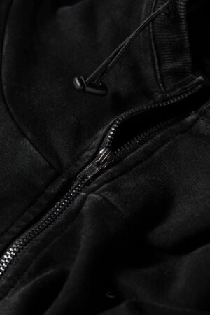 Black Half Zip Kangaroo Pocket Mineral Wash Baggy Hoodie - Image 7