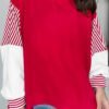 Fiery Red Striped Patchwork Sleeve Colorblock Sweatshirt