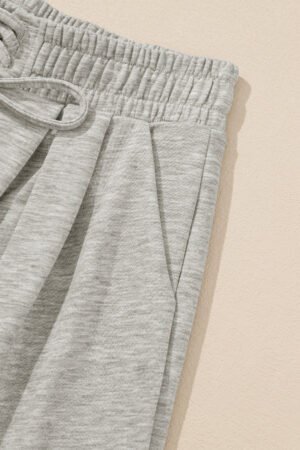 Gray Tied Elastic High Waist Pleated Detail Solid Sweatpants - Image 8