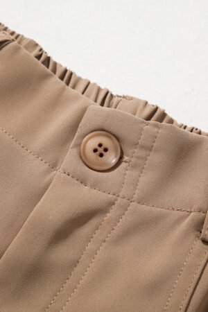 Camel Solid Color Elastic High Waist Loose Cargo Pants - Image 9