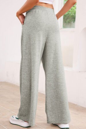 Gray Tied Elastic High Waist Pleated Detail Solid Sweatpants - Image 2