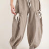 Brown Stripe Drawstring Cargo Jogger Pants with Pockets