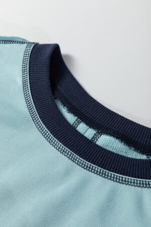 Iceland Blue Contrast Edge Colorblock Patchwork Crop Sweatshirt - Image 6