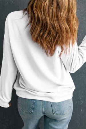 White Christmas Tree Ribbon Bow Printed Drop Shoulder Sweatshirt - Image 7