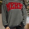 Black Stripe Contrast MERRY Letter Christmas Print Drop Shoulder Sweatshirt