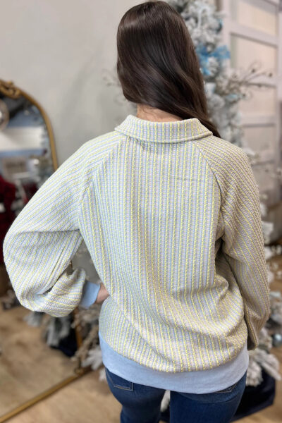 Beau Blue Button Front Jacquard Henley Sweatshirt