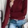 Burgundy Contrast Lace Frilled Trim Raglan Sleeve Sweater