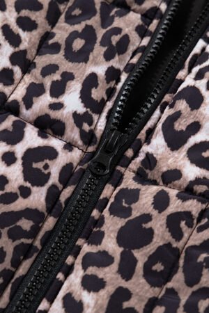 Brown Leopard Quilted Full Zipper Casual Puff Vest - Image 9