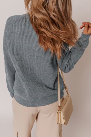 Alternative view of Medium Grey Chunky Buttoned Front Round Neck Cardigan Sweater