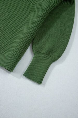 Vineyard Green Solid Color Mixed Textured Knitted Crew Neck Sweater - Image 7