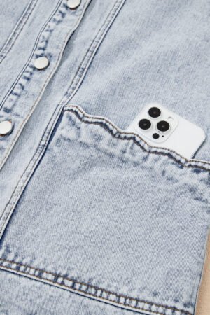 Beau Blue Scalloped Trim Patch Pocket Button Front Denim Vest - Image 10