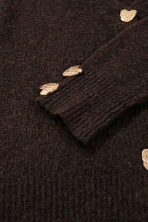Chicory Coffee Heart Metal Button V Neck Cardigan Sweater - Image 17