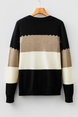 Black Colorblock Crew Neck Drop Shoulder Sweater - Image 10