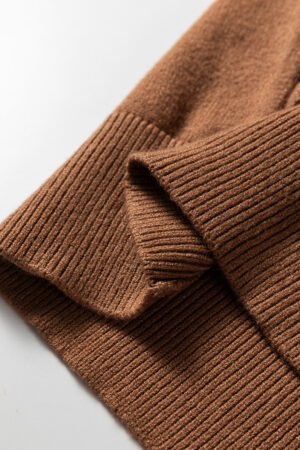 Straw Yellow Fish Scale Textured Knit Ribbed High Neck Short Sleeve Sweater - Image 15