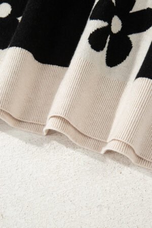 Black Flower Plaid Henley Baggy Sweater - Image 9