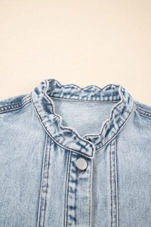 Beau Blue Scalloped Trim Patch Pocket Button Front Denim Vest - Image 8