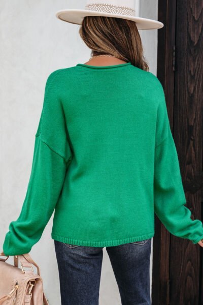 Alternative view of Bright Green Solid Color Knit Button Drop Shoulder Sweater Cardigan