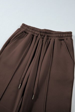 Dark Brown Solid Collared Sweatshirt and High Waist Pants Active Set - Image 11