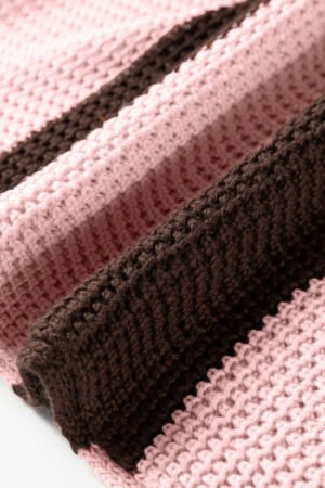 Fushia Striped Color Block Thermal Textured Knit Drop Shoulder Sweater - Image 8