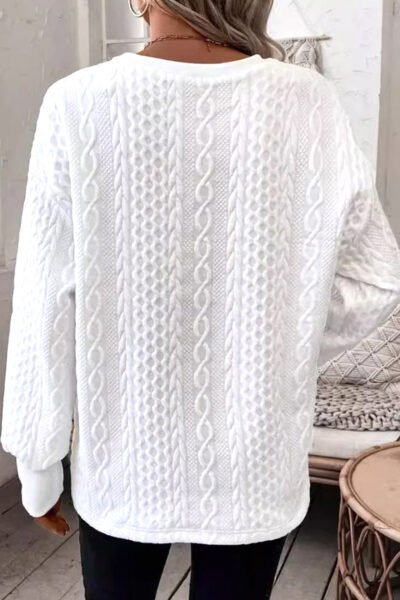 Alternative view of White Solid Color Textured V Neck Drop Shoulder Knit Top