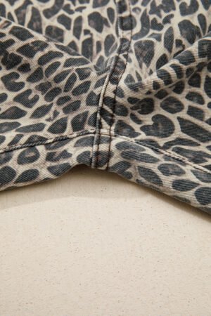 Brown Leopard Print Straight Leg Loose Denim Overall Jumpsuit - Image 9
