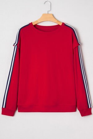 Fiery Red Contrast Striped Detail Varsity Sweatshirt - Image 4