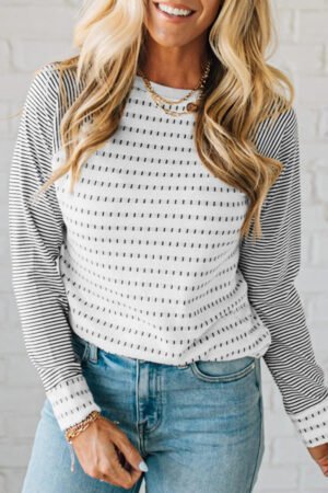 Black Stripe Raglan Patchwork Long Sleeve Tee