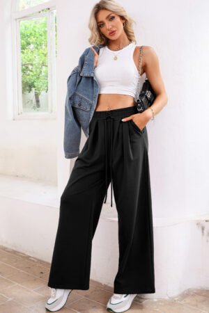 Dear Lovers Black Tied Elastic High Waist Pleated Detail Solid Sweatpants - Image 5
