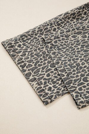 Brown Leopard Print Straight Leg Loose Denim Overall Jumpsuit - Image 8