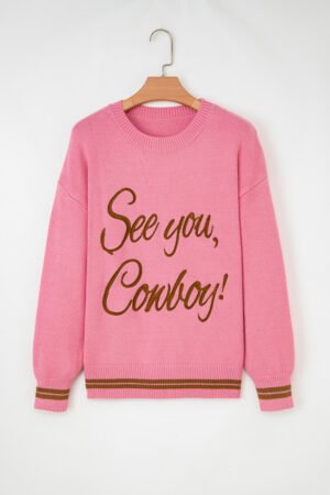 Peach Blossom See You Cowboy Embroidered Western Graphic Sweater - Image 4