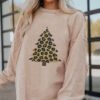 Apricot Leopard Christmas Tree Graphic Corded Sweatshirt