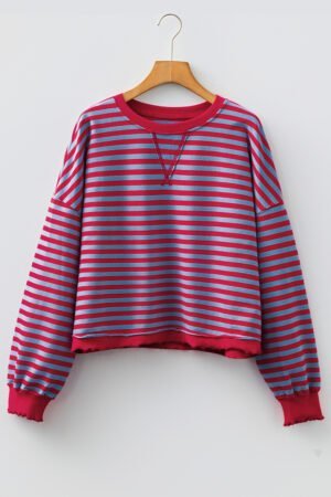 Red Stripe Exposed Seam Contrast Ribbed Trim Oversize Sweatshirt
