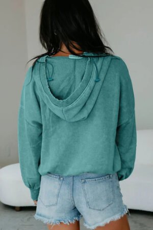 Canton Half Zip Kangaroo Pocket Mineral Wash Baggy Hoodie - Image 2