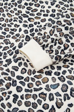 Khaki Plus Size Leopard Loose Pullover Casual Shorts 2pcs Outfit - Image 6