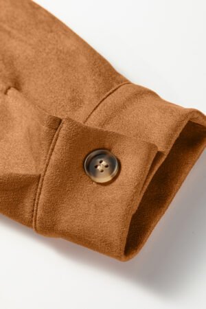 Thai Curry Solid Color Faux Suede Hollowed Detail Retro Style Jacket - Image 5