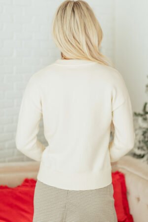 White Sequined Bow Graphic Christmas Holiday Sweater - Image 3