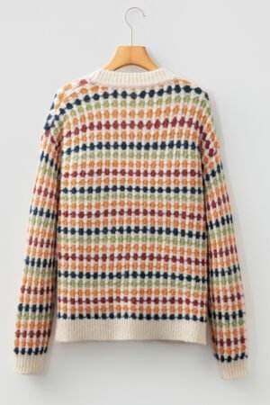 Multicolour Dotty Pattern Knit Button Front V Neck Sweater Cardigan - Image 4