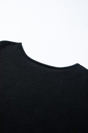Black Asymmetric Neck Batwing Sleeve Shift Mini Sweater Dress - Image 12