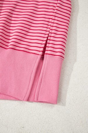 Rose Stripe Thumbhole Side Slits Drop Shoulder Loose Fit Hoodie - Image 9