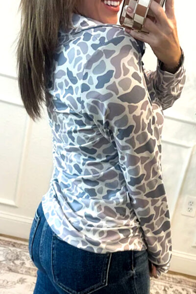 Multicolour Camouflage Print Kangaroo Pocket Zip Collar Pullover Sweatshirt