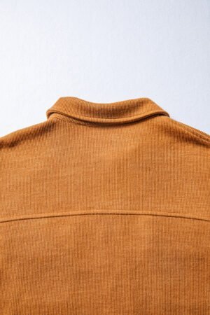 Russet Orange Flap Pocket Textured Knit Solid Color Casual Shacket - Image 6