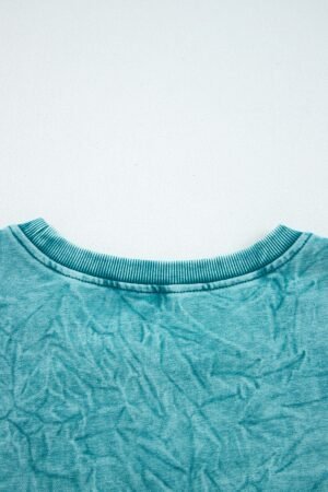 Sea Green saved by grace Letter Embroidery Mineral Wash Loose Sweatshirt - Image 3