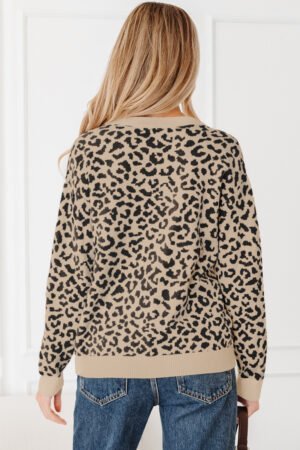 Black Leopard Drop Shoulder Chunky Knitted Cardigan Sweater - Image 4