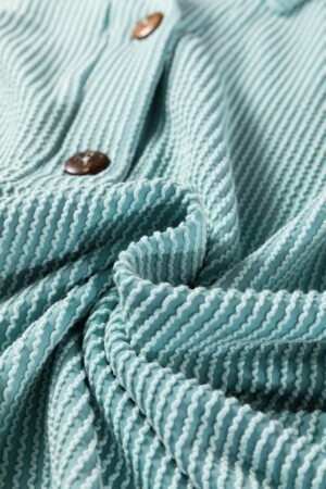 Light Blue Oversized Twist Ribbed Collared Henley Top with Roll up Sleeve - Image 8
