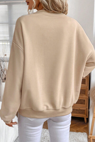 Parchment Embroidered Flower Pattern Drop Shoulder Sweatshirt