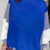 Dark Blue Striped Patchwork Sleeve Colorblock Sweatshirt