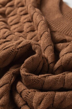 Straw Yellow Fish Scale Textured Knit Ribbed High Neck Short Sleeve Sweater - Image 13
